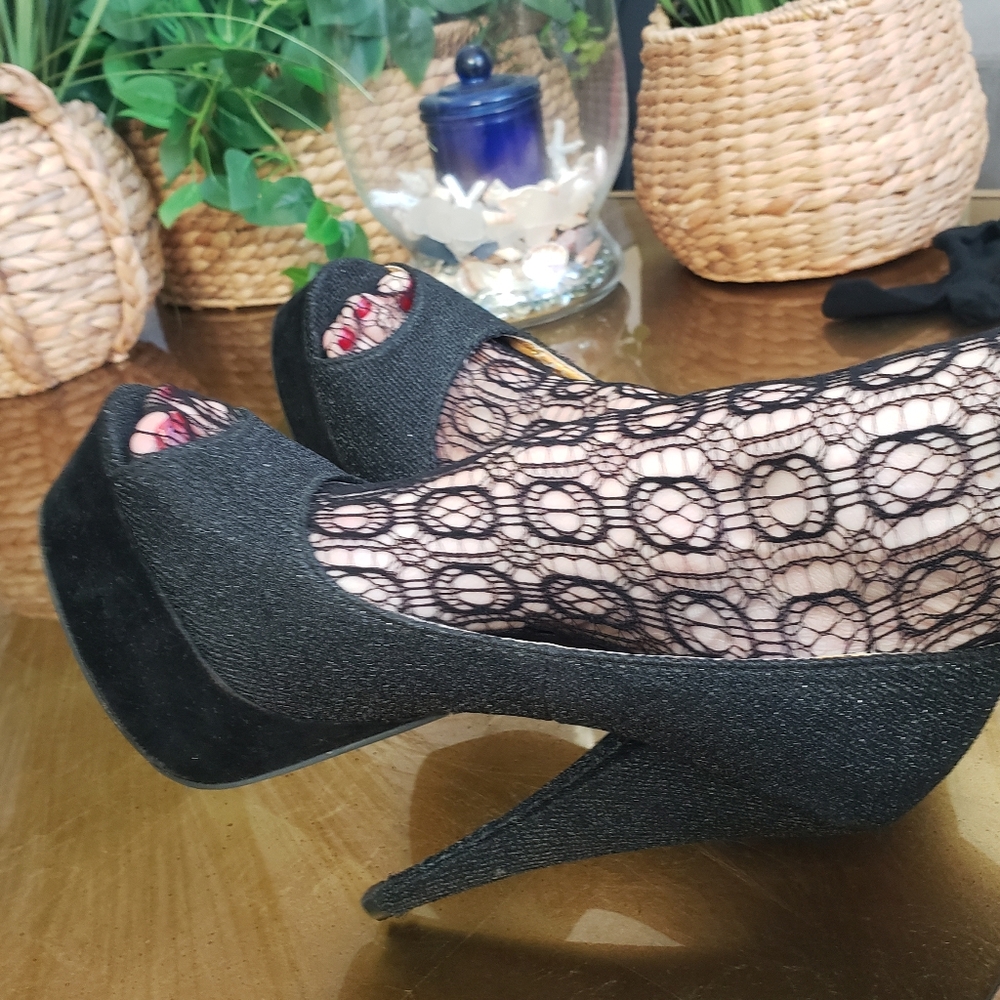 Promise Black Glitter Platform Heels